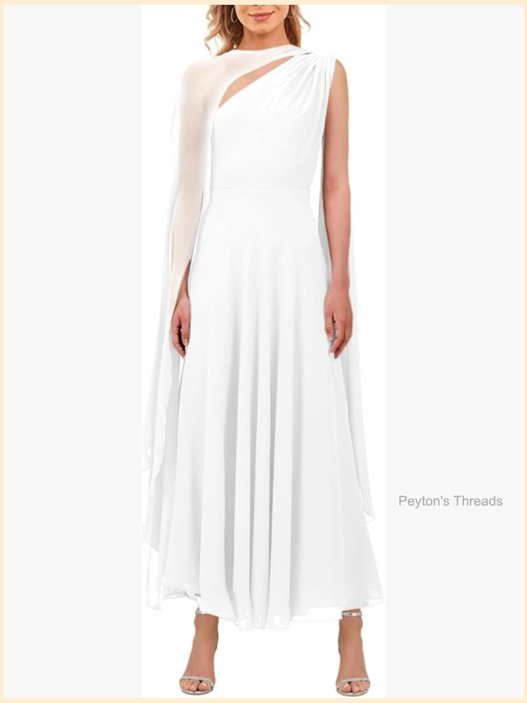 One Shoulder A-Line Flowy Maxi Dress With Cape For Formal Party